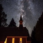 A church with a sky filled with stars